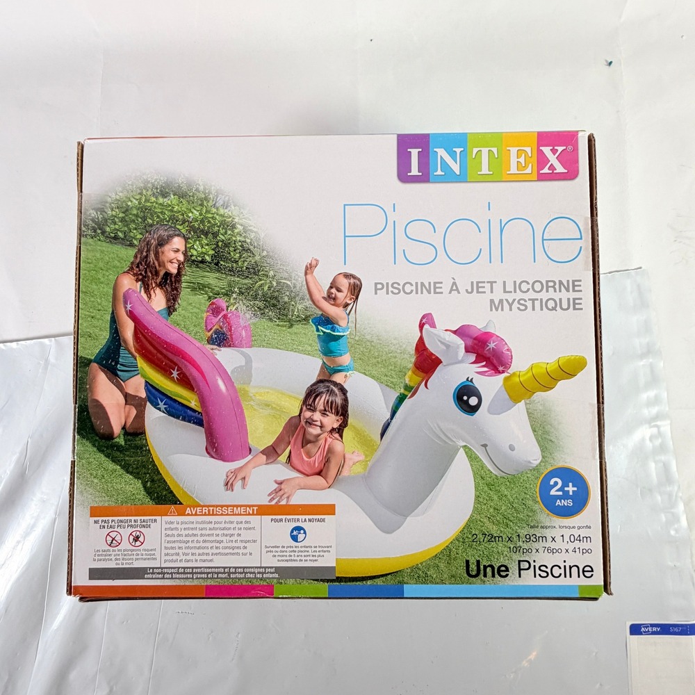 Huge Intex Mystic‎ Unicorn Inflatable Spray Kiddie Pool 107"x76"x41"